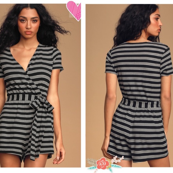 🌟 NEW IN! NWT Lulu’s Black Striped Romper 🌟 - Picture 4 of 4